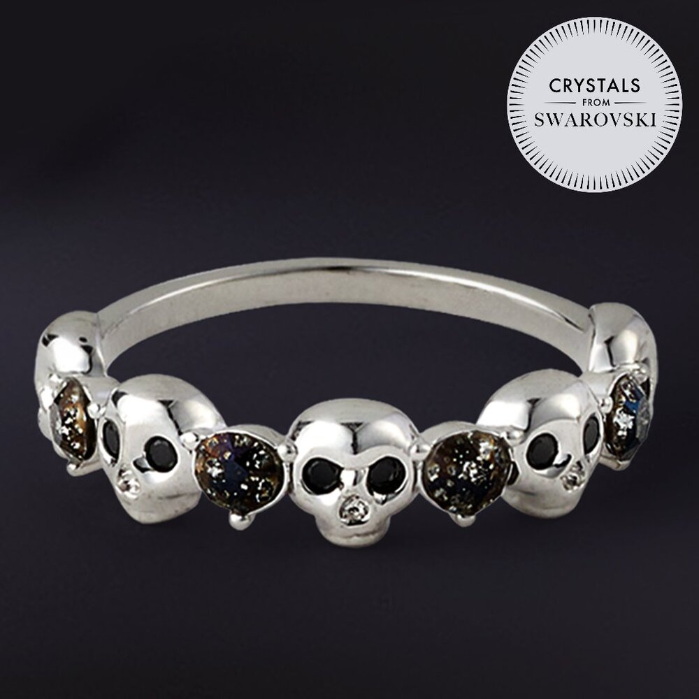 Skull half eternity ring with Swarovski Crystals Charmed Aroma